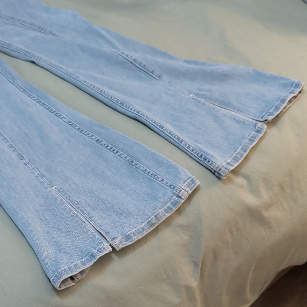 Women's Light Blue Flared Jeans- Split hem + Hollister Large - Picture 2 of 6